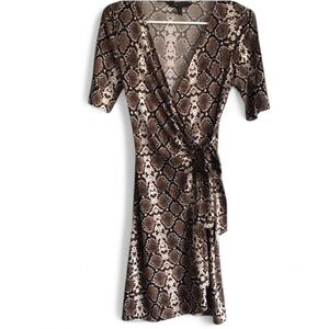 BCBGMaxAzria Brown Snake Printed Wrap Dress